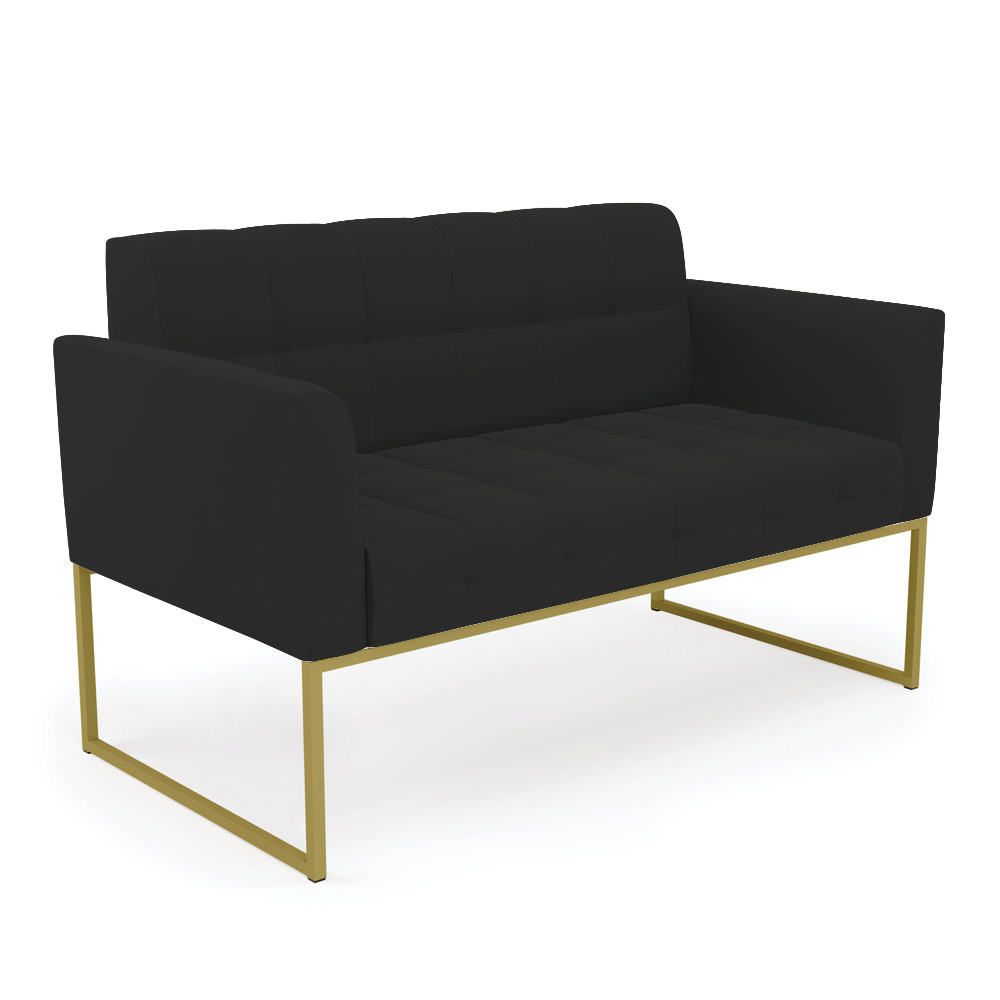 Kit 1 Sofá Namoradeira e 2 Poltronas Elisa Veludo Preto Base Metálica Industrial Dourado - D'Rossi