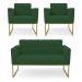 Kit 1 Sofá Namoradeira e 2 Poltronas Elisa Veludo Verde Base Metálica Industrial Dourado - D'Rossi