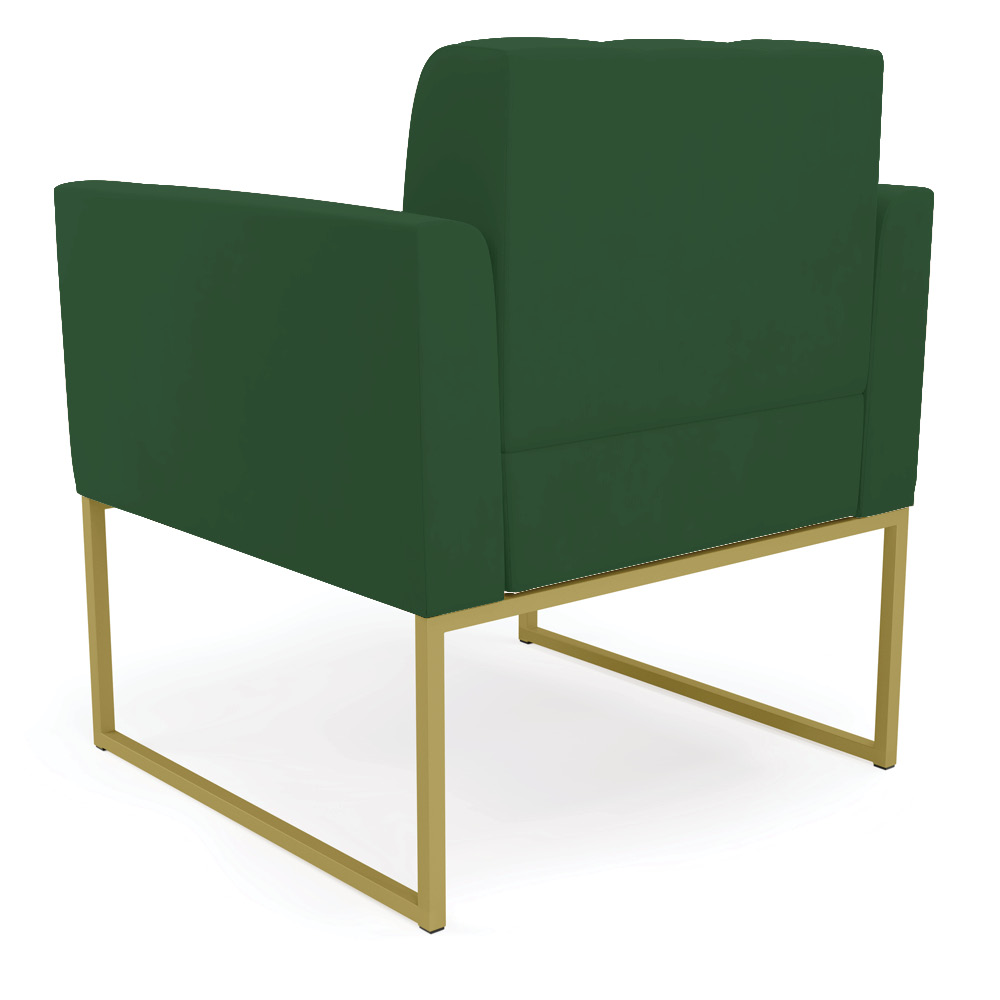 Kit 1 Sofá Namoradeira e 2 Poltronas Elisa Veludo Verde Base Metálica Industrial Dourado - D'Rossi