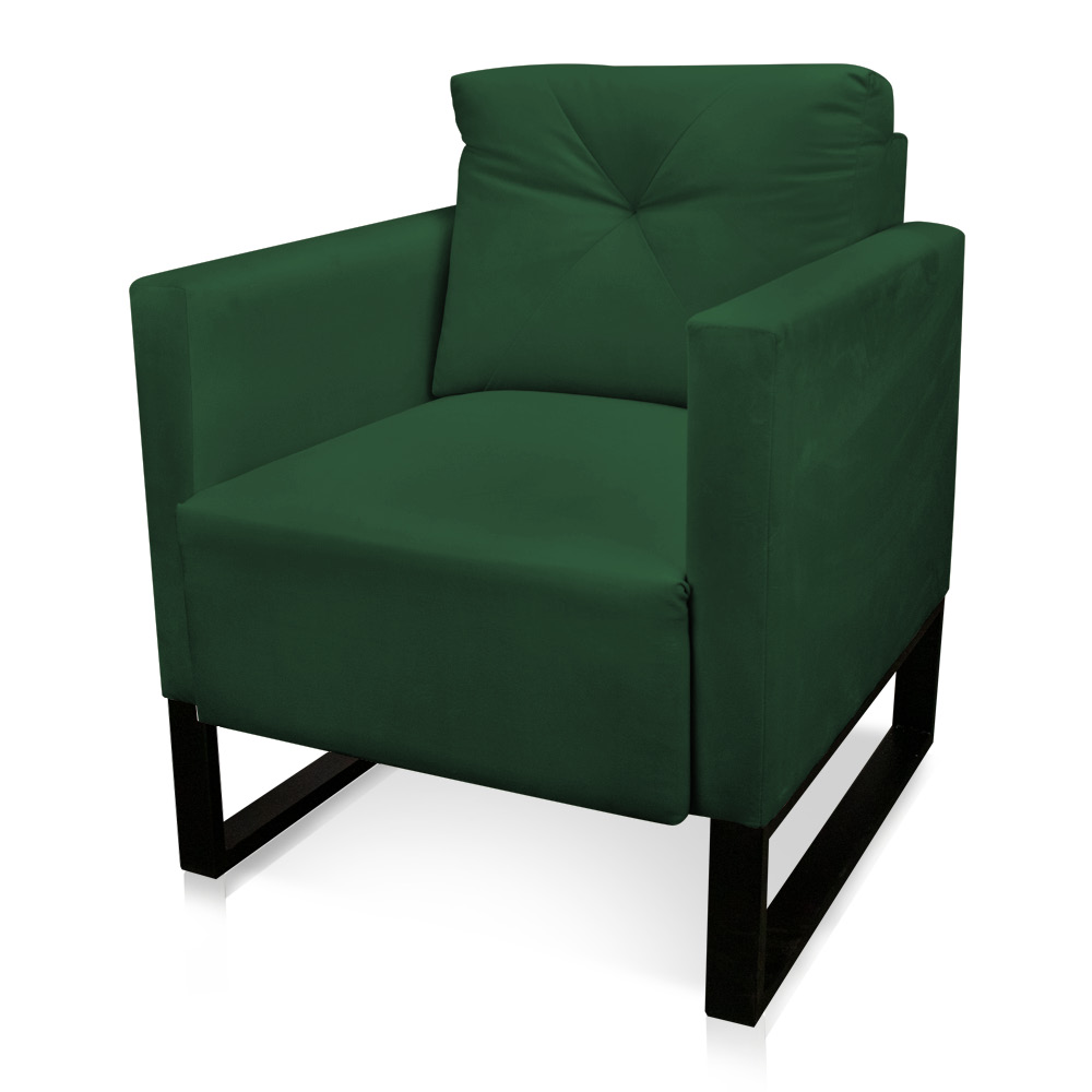 Kit 2 Poltrona Luisa Veludo Verde Base Industrial Metálica Preto D01 - D'Rossi