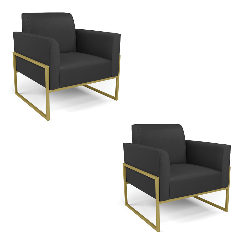 Kit 2 Poltronas Base Industrial Alta Dourado Marisa Corino Preto D03 - D?Rossi
