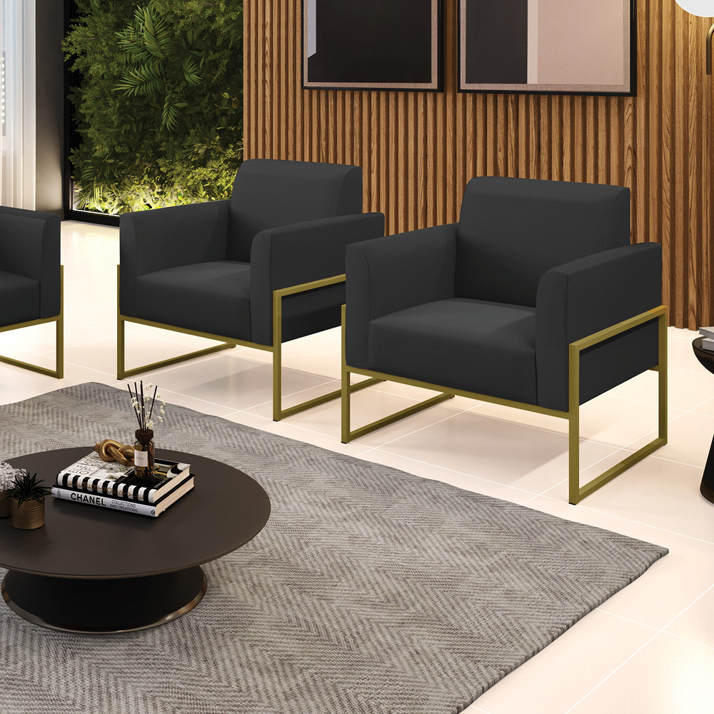 Kit 2 Poltronas Base Industrial Alta Dourado Marisa Corino Preto D03 - D?Rossi