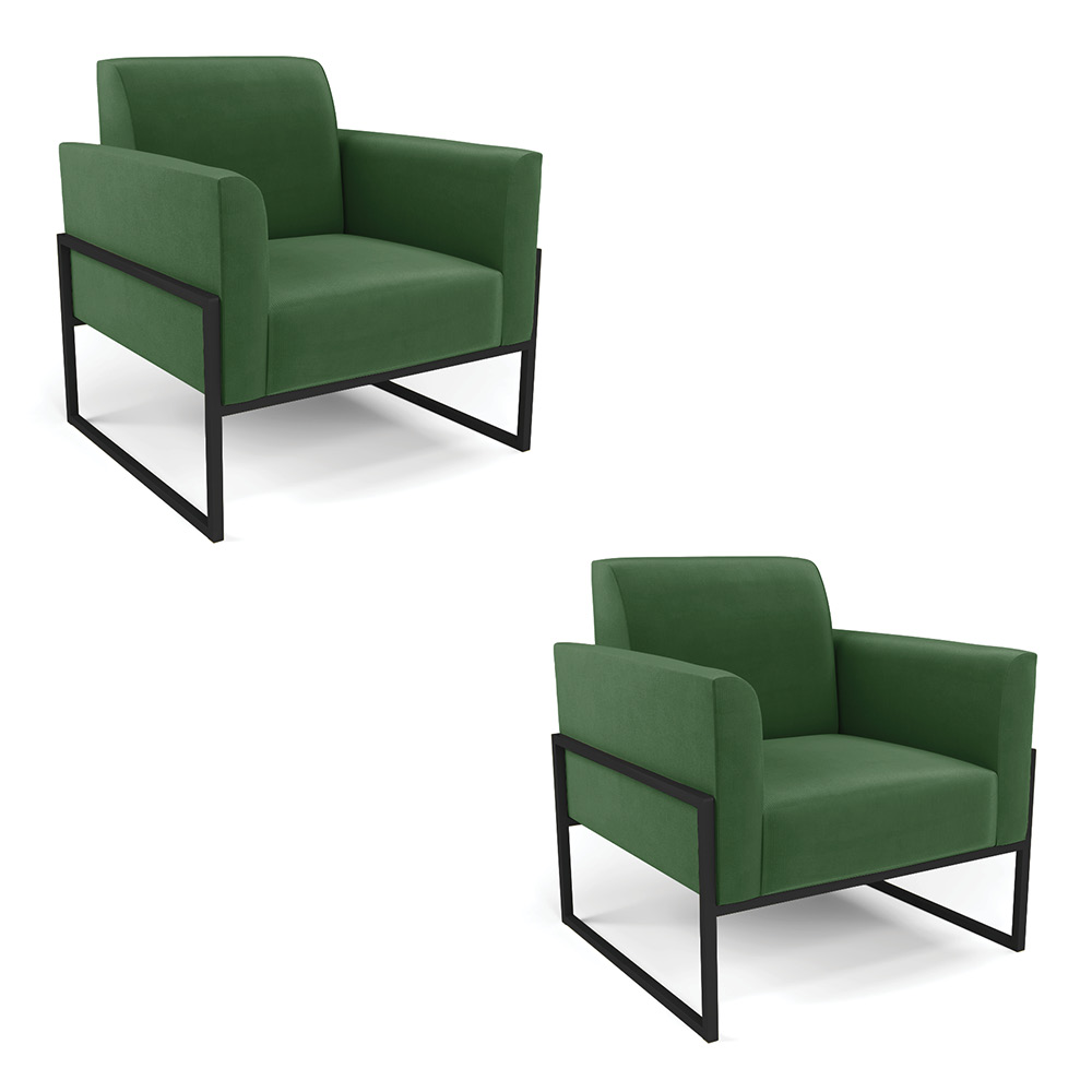 Kit 2 Poltronas Base Industrial Alta Preto Marisa Suede Verde D03 - D?Rossi