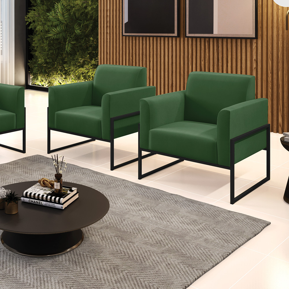 Kit 2 Poltronas Base Industrial Alta Preto Marisa Suede Verde D03 - D?Rossi