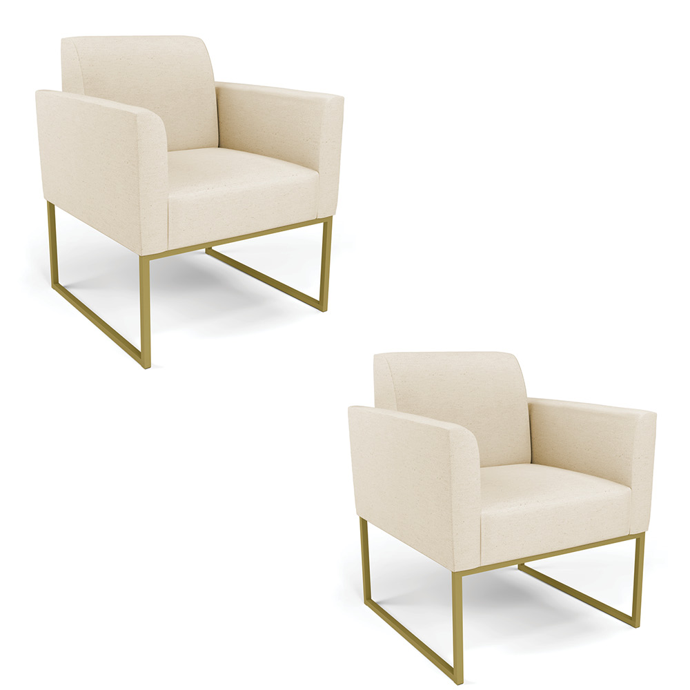 Kit 2 Poltronas Base Industrial Dourado Marisa Linho D03 - D'Rossi