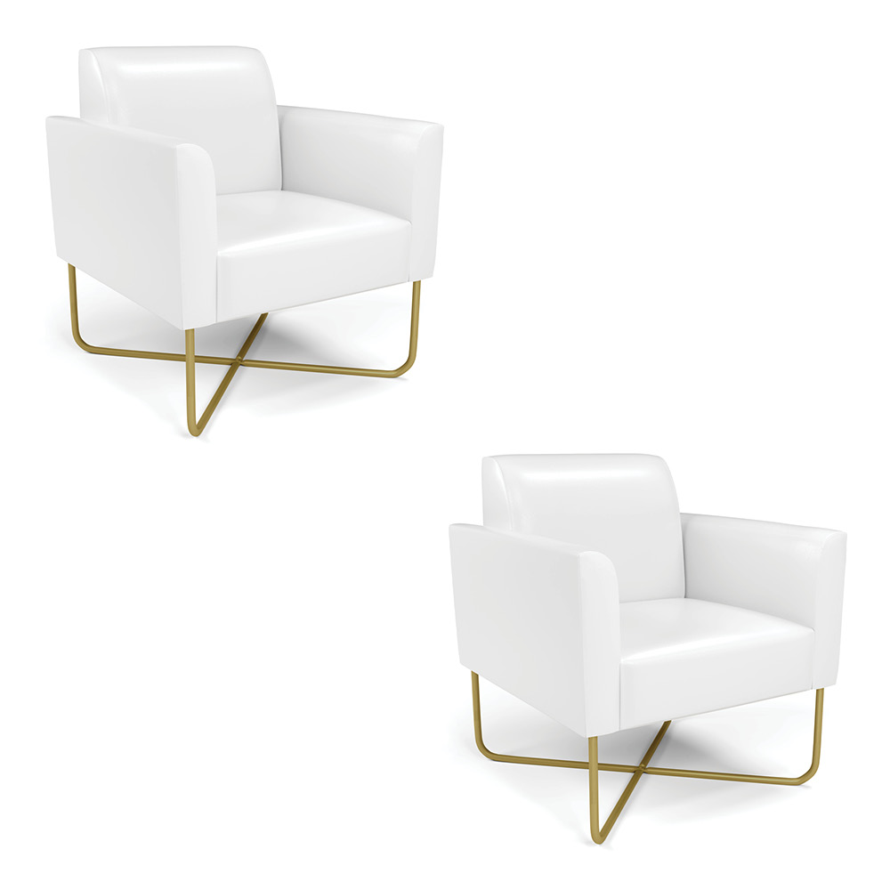 Kit 2 Poltronas Base X Industrial Dourado Marisa Corano Branco  D03 - D'Rossi