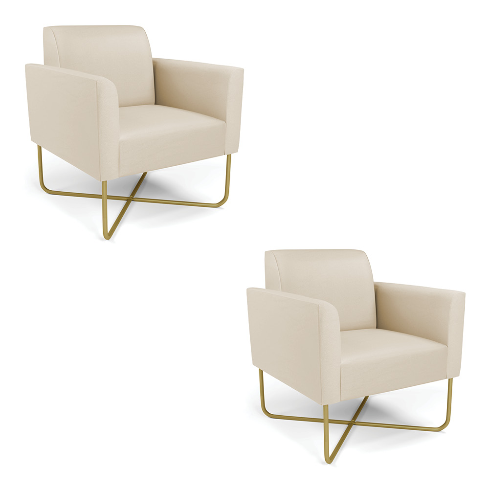 Kit 2 Poltronas Base X Industrial Dourado Marisa Corino Bege  D03 - D'Rossi