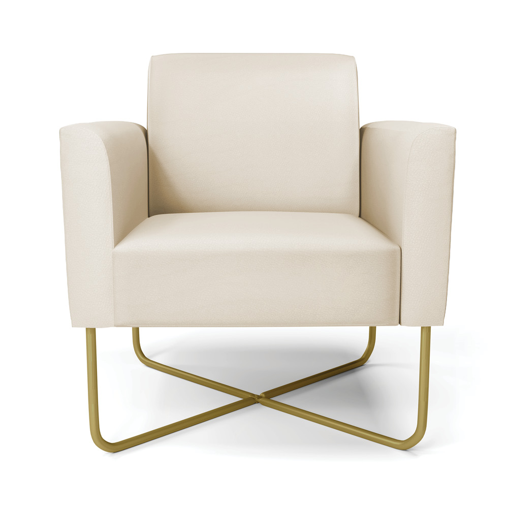 Kit 2 Poltronas Base X Industrial Dourado Marisa Corino Bege  D03 - D'Rossi
