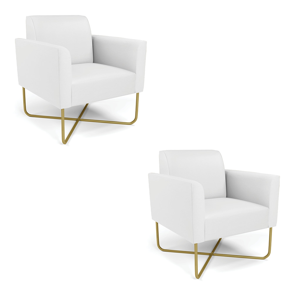 Kit 2 Poltronas Base X Industrial Dourado Marisa Corino Branco  D03 - D'Rossi