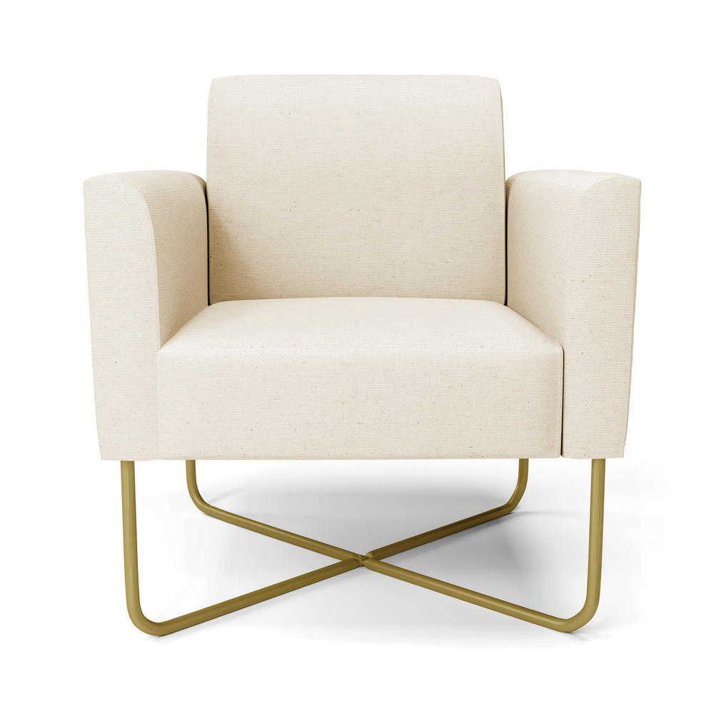 Kit 2 Poltronas Base X Industrial Dourado Marisa Linho Bege A19  D03 - D'Rossi