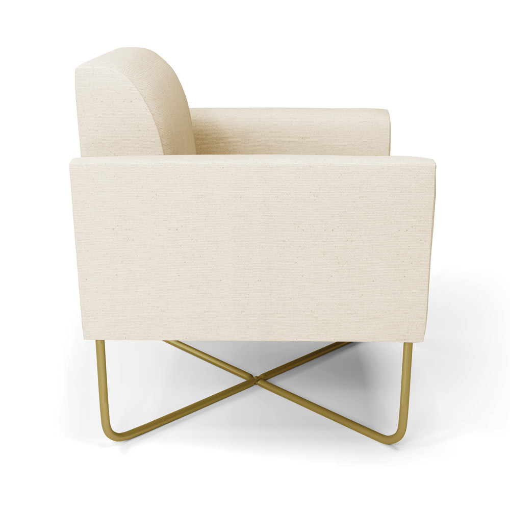 Kit 2 Poltronas Base X Industrial Dourado Marisa Linho Bege A19  D03 - D'Rossi