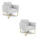 Kit 2 Poltronas Base X Industrial Dourado Marisa Linho Cinza A05  D03 - D'Rossi