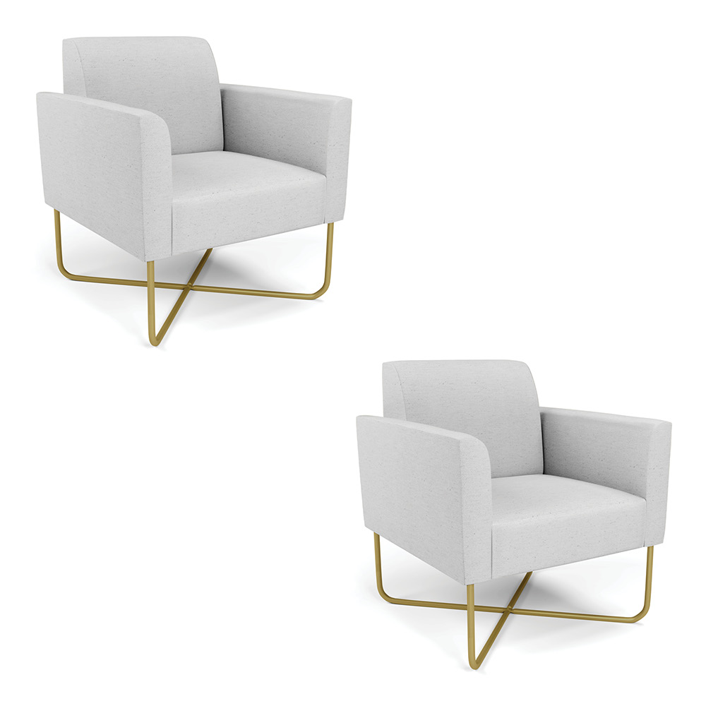 Kit 2 Poltronas Base X Industrial Dourado Marisa Linho Cinza A05  D03 - D'Rossi
