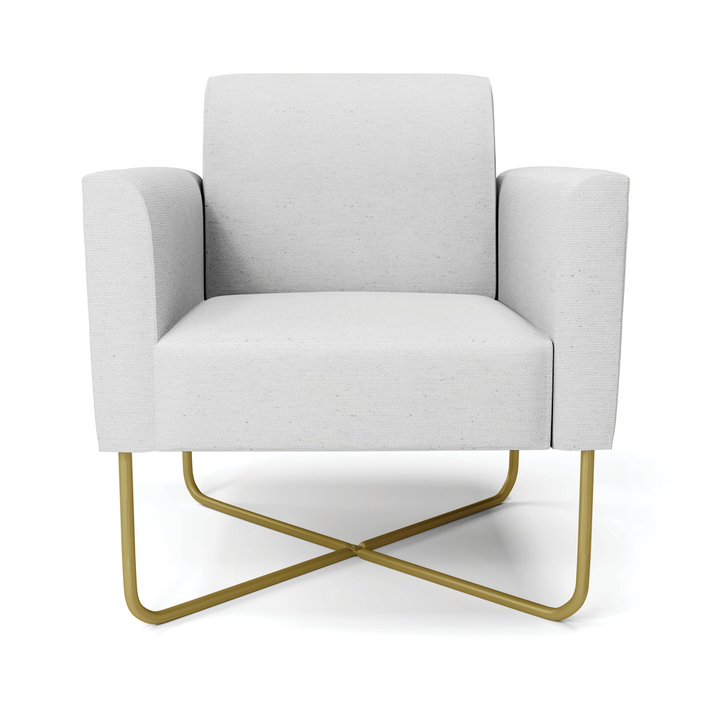 Kit 2 Poltronas Base X Industrial Dourado Marisa Linho Cinza A05  D03 - D'Rossi