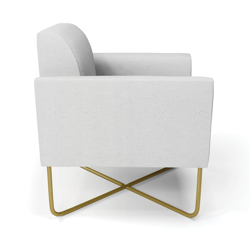 Kit 2 Poltronas Base X Industrial Dourado Marisa Linho Cinza A05  D03 - D'Rossi