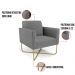 Kit 2 Poltronas Base X Industrial Dourado Marisa Linho Grafite A26  D03 - D'Rossi