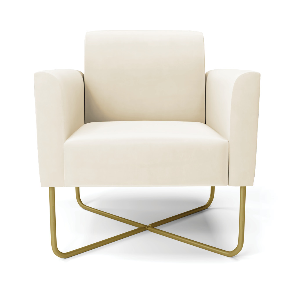 Kit 2 Poltronas Base X Industrial Dourado Marisa Veludo Bege  D03 - D'Rossi