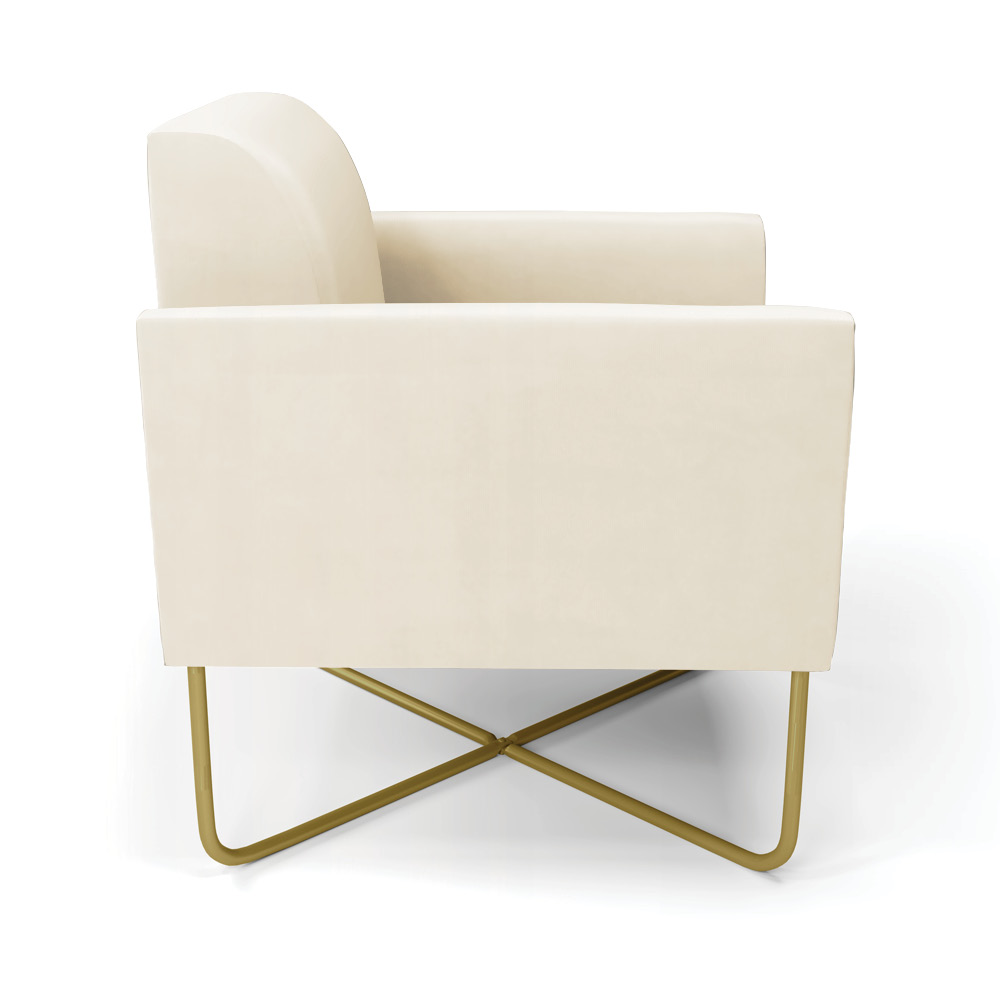 Kit 2 Poltronas Base X Industrial Dourado Marisa Veludo Bege  D03 - D'Rossi