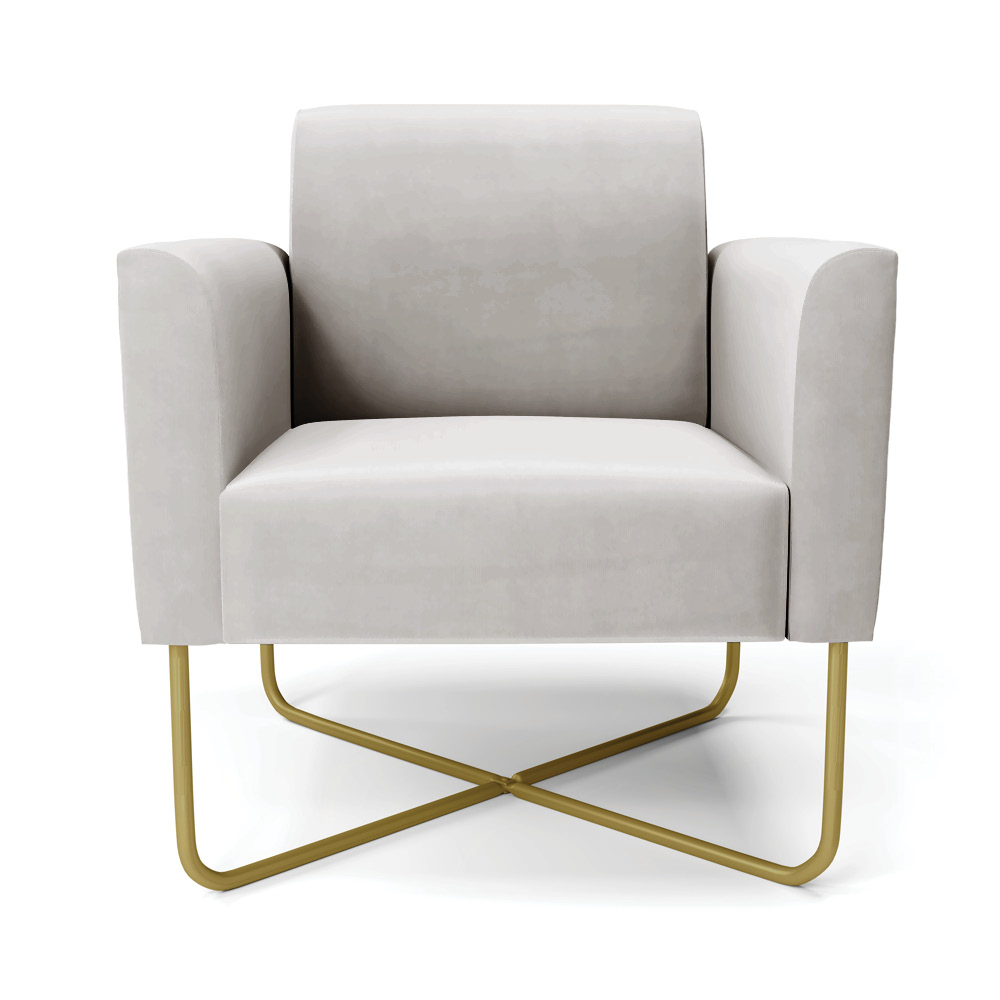 Kit 2 Poltronas Base X Industrial Dourado Marisa Veludo Cinza  D03 - D'Rossi