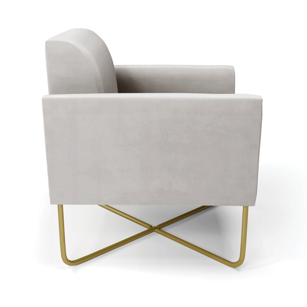 Kit 2 Poltronas Base X Industrial Dourado Marisa Veludo Cinza  D03 - D'Rossi