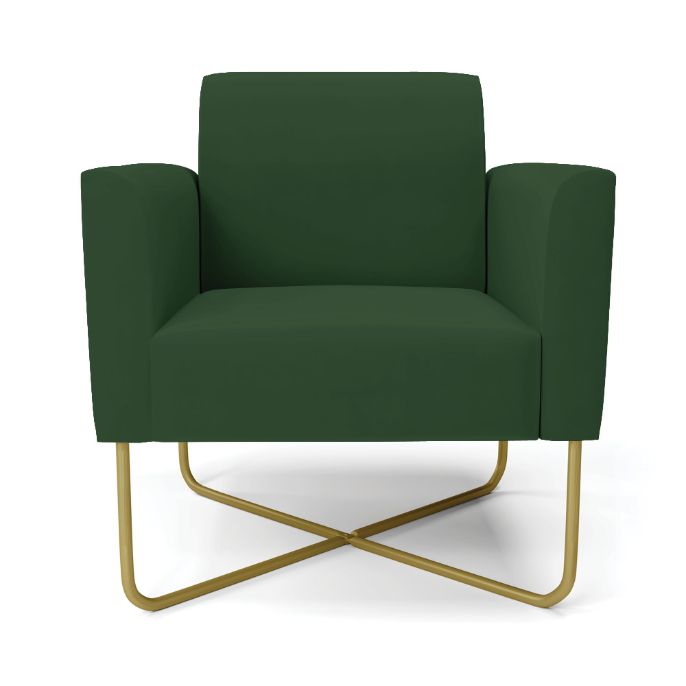 Kit 2 Poltronas Base X Industrial Dourado Marisa Veludo Verde  D03 - D'Rossi