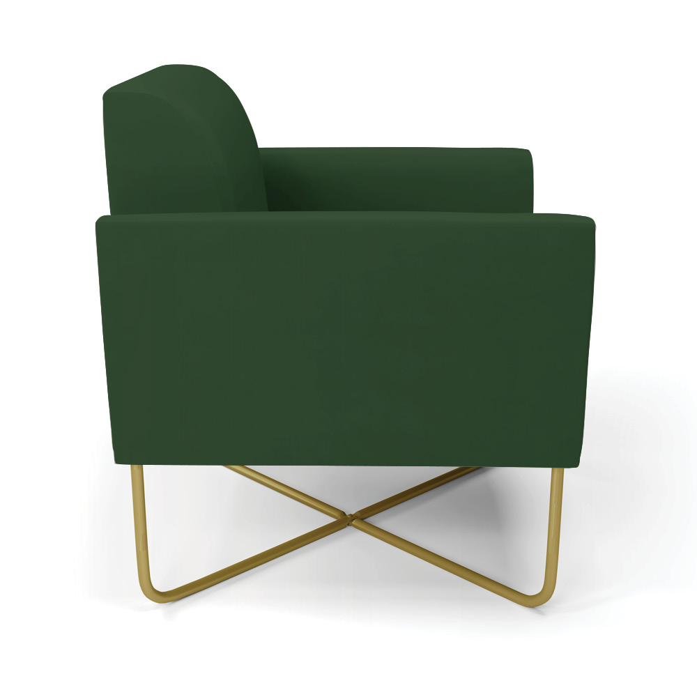 Kit 2 Poltronas Base X Industrial Dourado Marisa Veludo Verde  D03 - D'Rossi