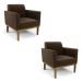 Kit 2 Poltronas Base de Madeira Fixa Castanho Marisa Suede Marrom D03 - D'Rossi
