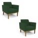 Kit 2 Poltronas Base de Madeira Fixa Castanho Marisa Veludo Verde  D03 - D'Rossi
