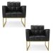 Kit 2 Poltronas Elisa Corano Preto Base Metálica Industrial Dourado D03 - D'Rossi