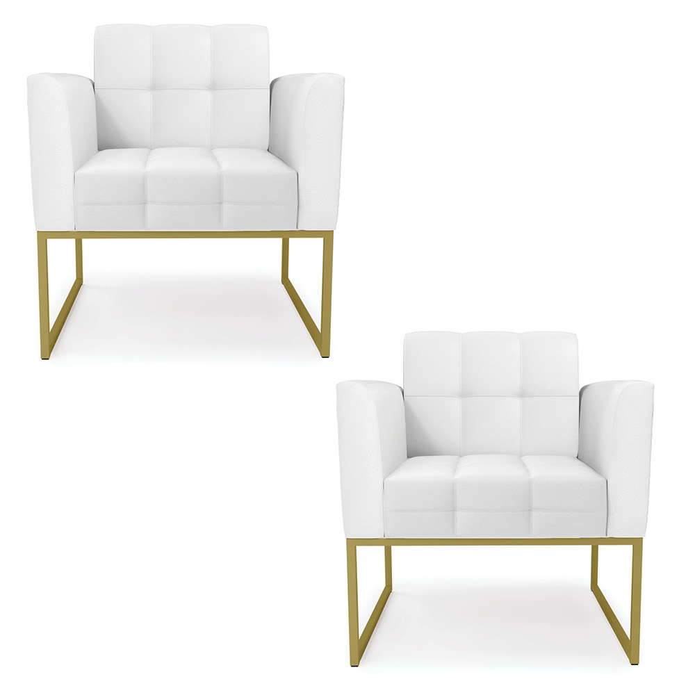 Kit 2 Poltronas Elisa Corino Branco Base Metálica Industrial Dourado D03 - D'Rossi