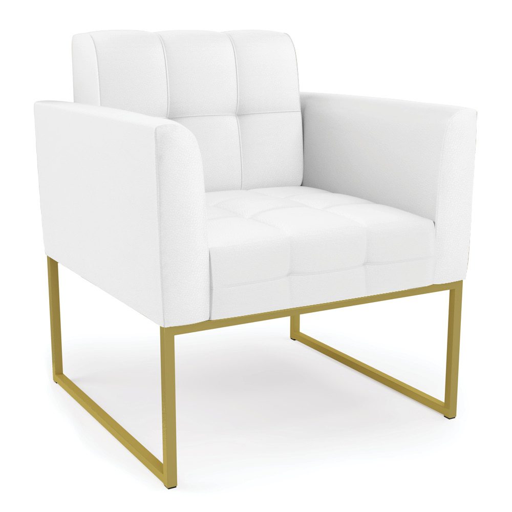 Kit 2 Poltronas Elisa Corino Branco Base Metálica Industrial Dourado D03 - D'Rossi