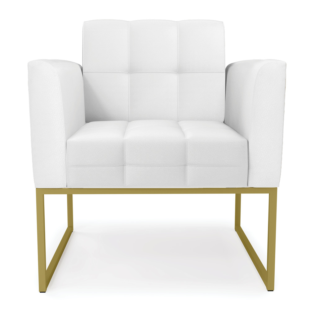 Kit 2 Poltronas Elisa Corino Branco Base Metálica Industrial Dourado D03 - D'Rossi