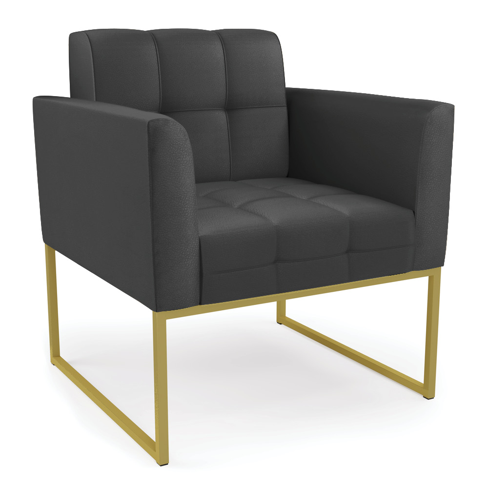 Kit 2 Poltronas Elisa Corino Preto D03 - D'Rossi Base Metálica Industrial Dourado D03 - D'Rossi