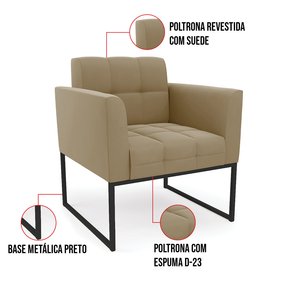 Kit 2 Poltronas Elisa Suede Marrom Rato Base Metálica Industrial Preto D03 - D'Rossi