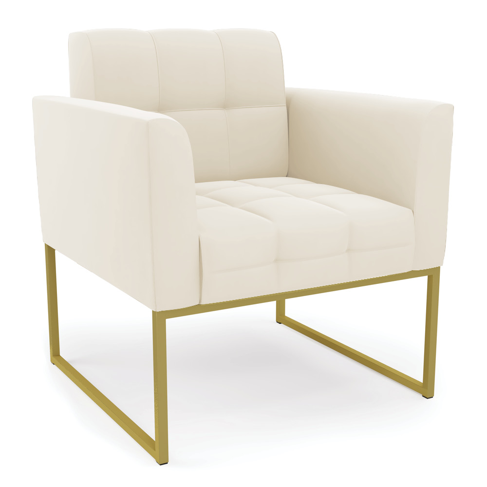 Kit 2 Poltronas Elisa Veludo Bege Base Metálica Industrial Dourado - D'Rossi