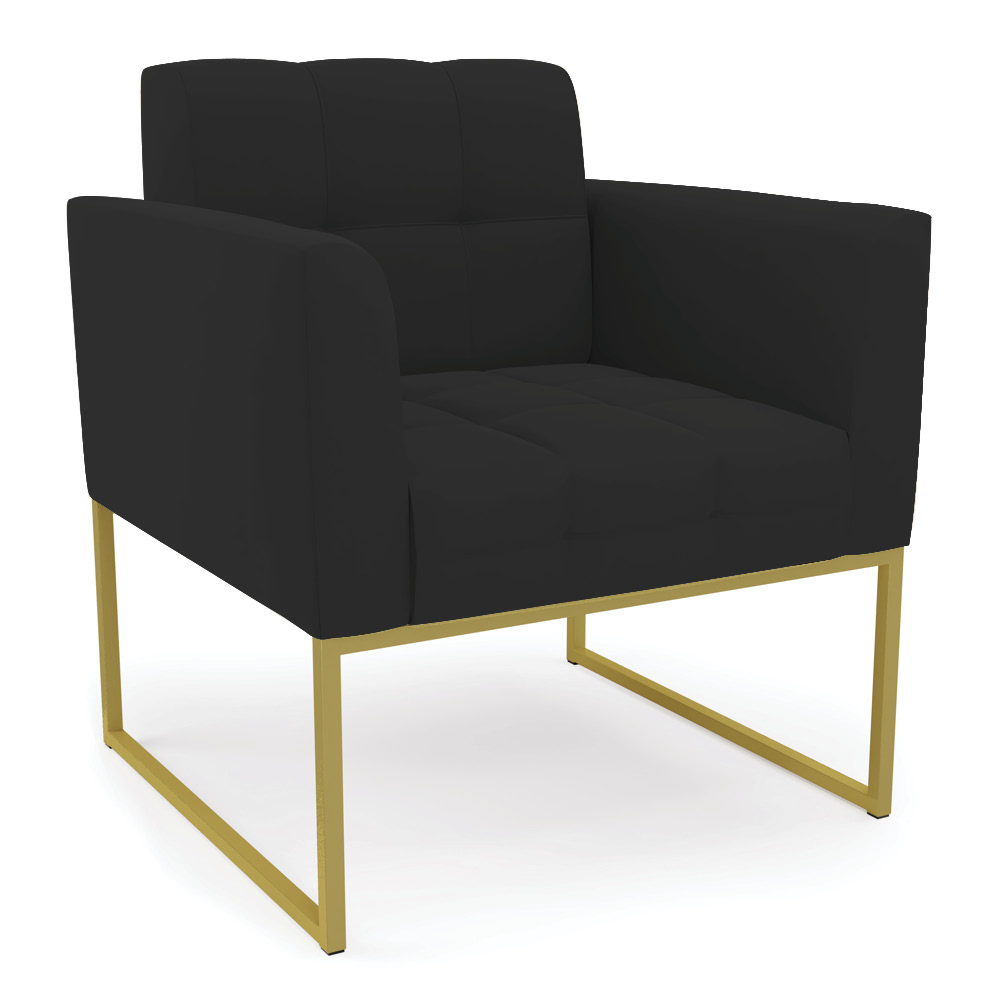 Kit 2 Poltronas Elisa Veludo Preto Base Metálica Industrial Dourado - D'Rossi