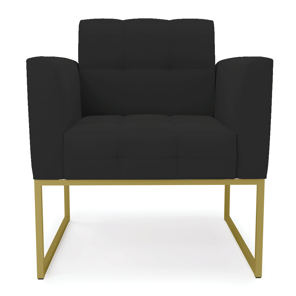 Kit 2 Poltronas Elisa Veludo Preto Base Metálica Industrial Dourado - D'Rossi
