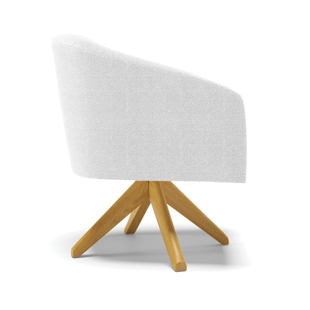 Kit 2 Poltronas Giratória Stella Bouclê Off White Base de Madeira MA30 - D'Rossi