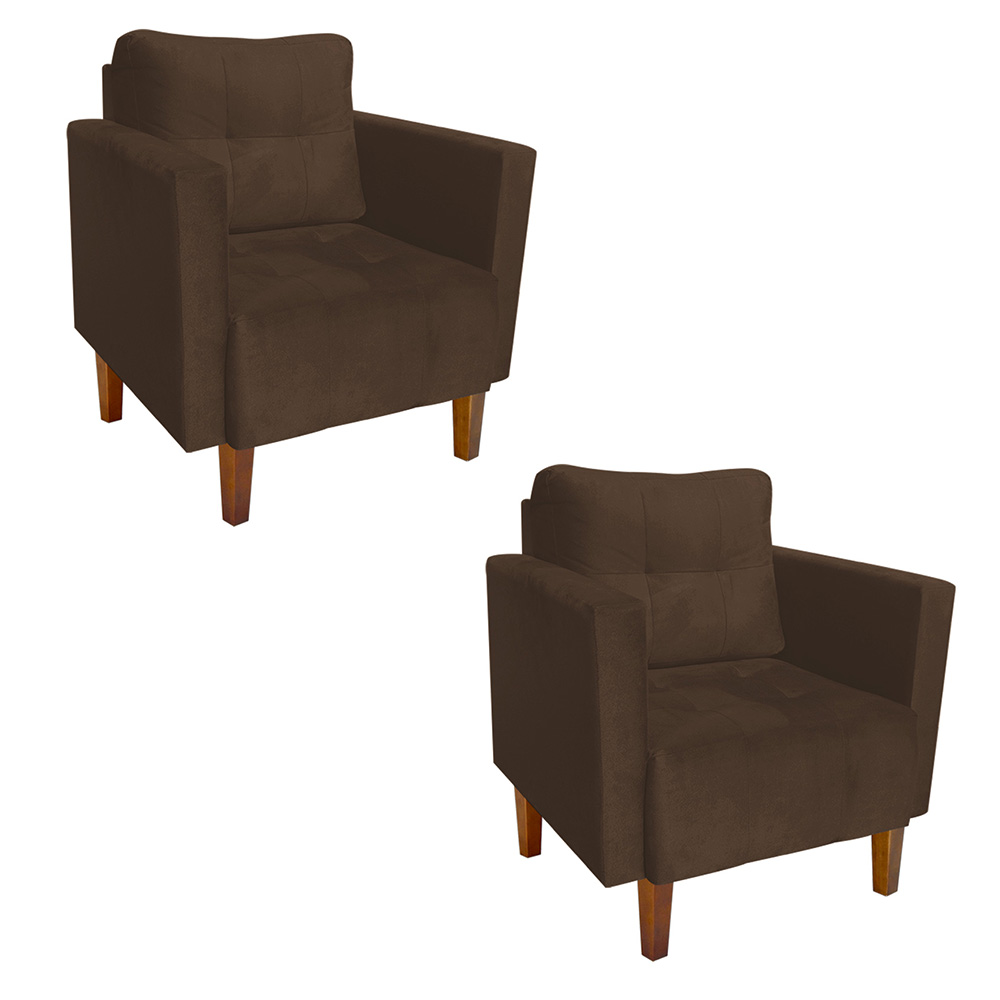 Kit 2 Poltronas Livia Suede Marrom Pés Chanfrado Castanho - D'Rossi
