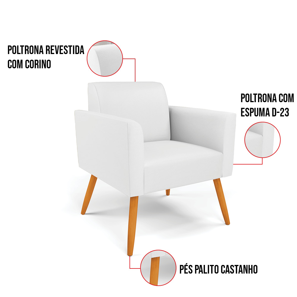 Kit 2 Poltronas Pés Palito Castanho Marisa Corino Branco D03 - D'Rossi