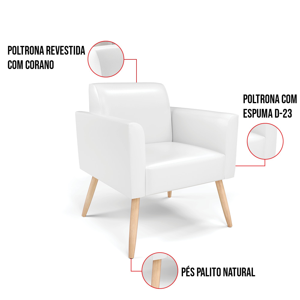 Kit 2 Poltronas Pés Palito Natural Marisa Corano Branco D03 - D'Rossi