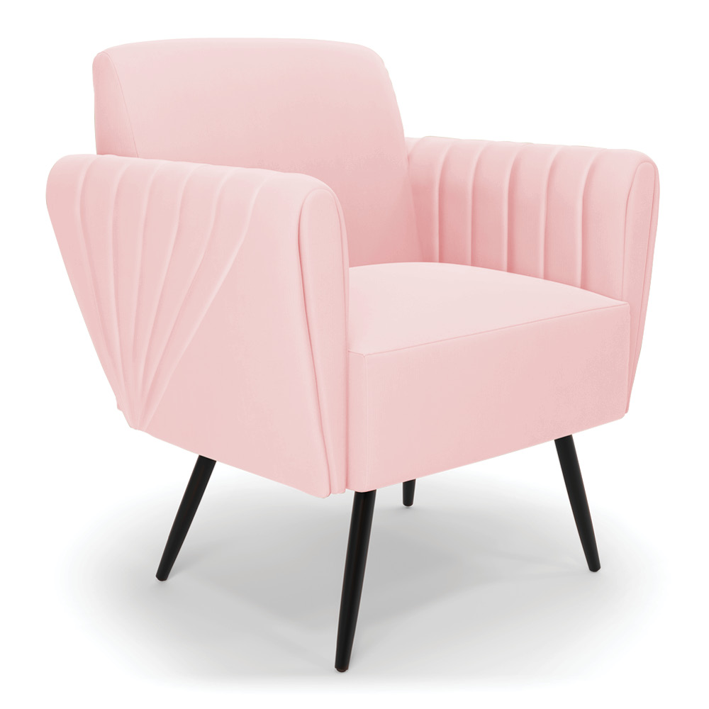 Kit 2 Poltronas Pés Palito de Ferro Bruna Suede Rosa Bebê - D'Rossi