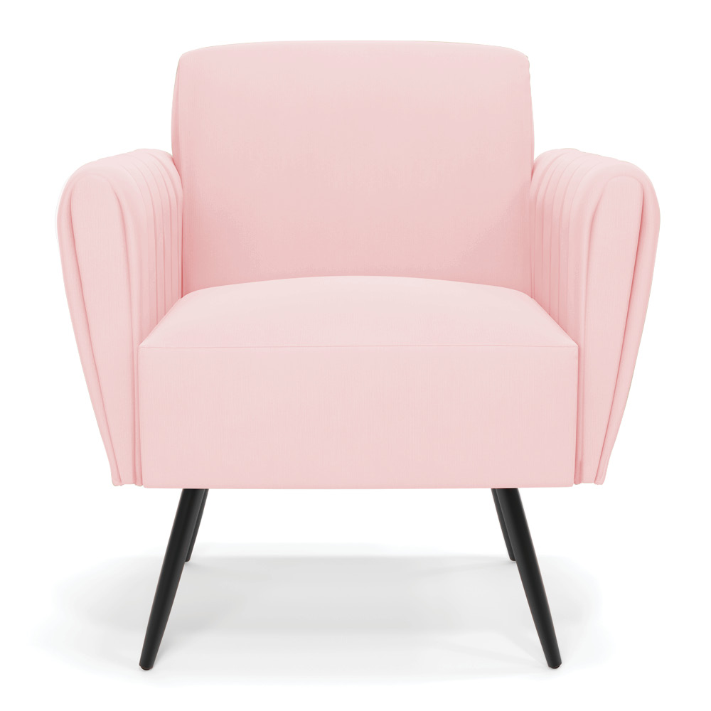 Kit 2 Poltronas Pés Palito de Ferro Bruna Suede Rosa Bebê - D'Rossi