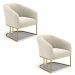Kit 2 Poltronas Stella Bouclê Bege Base Metálica Industrial Dourado - D'Rossi