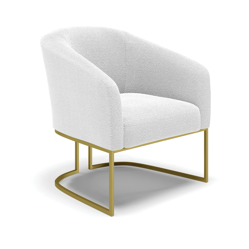Kit 2 Poltronas Stella Bouclê Off White Base Metálica Industrial Dourado - D'Rossi
