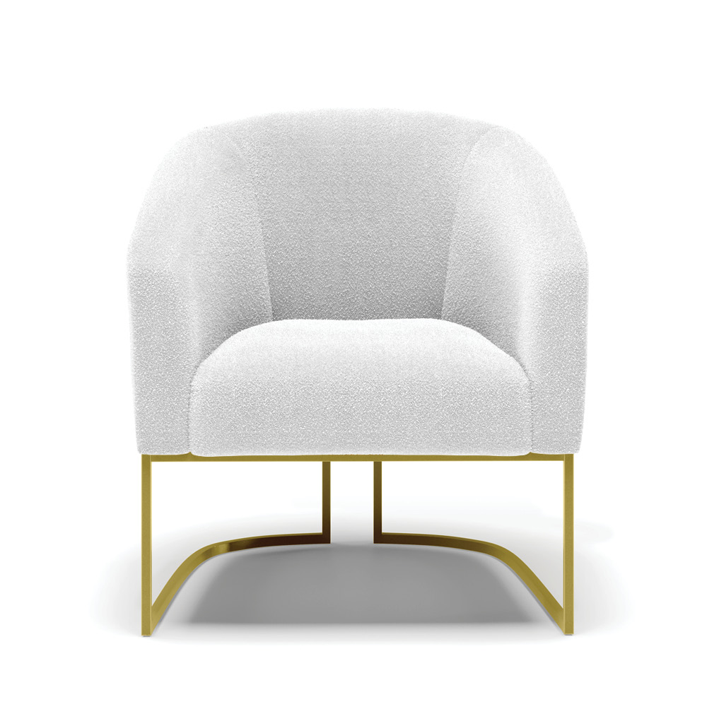 Kit 2 Poltronas Stella Bouclê Off White Base Metálica Industrial Dourado - D'Rossi