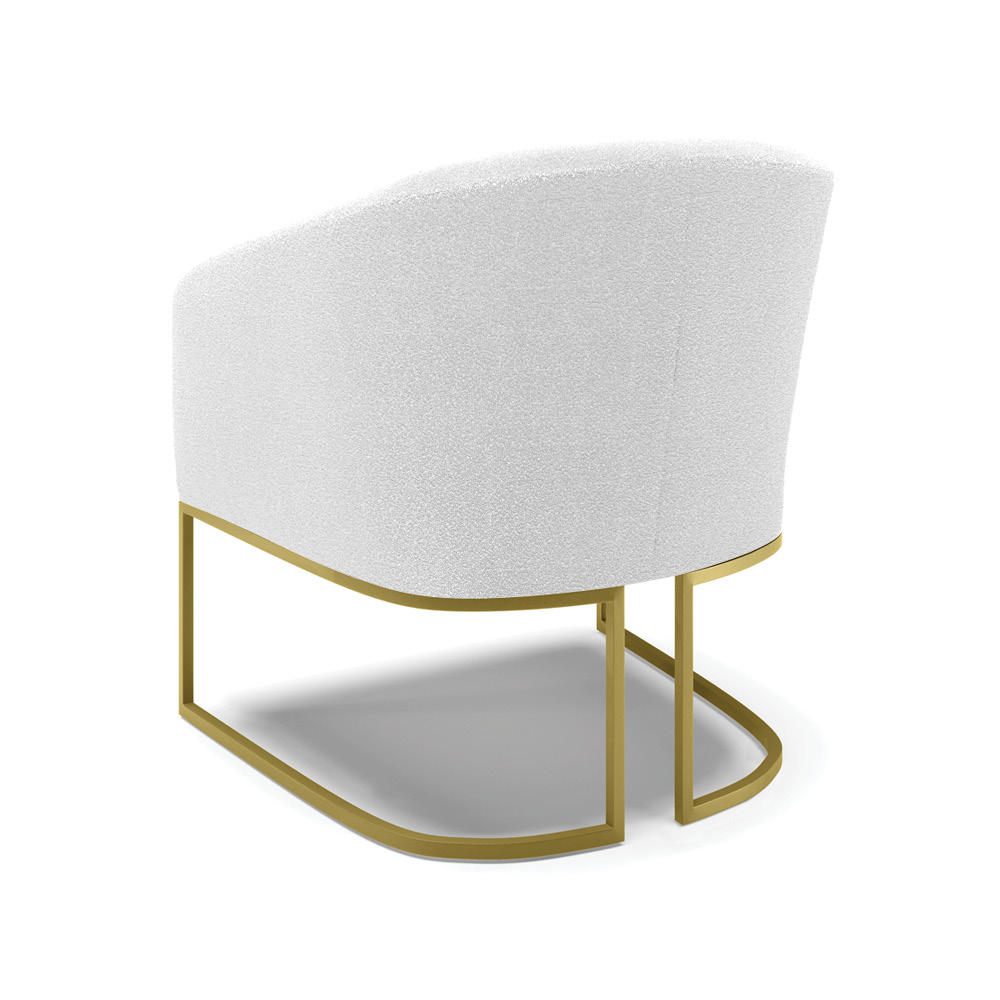 Kit 2 Poltronas Stella Bouclê Off White Base Metálica Industrial Dourado - D'Rossi