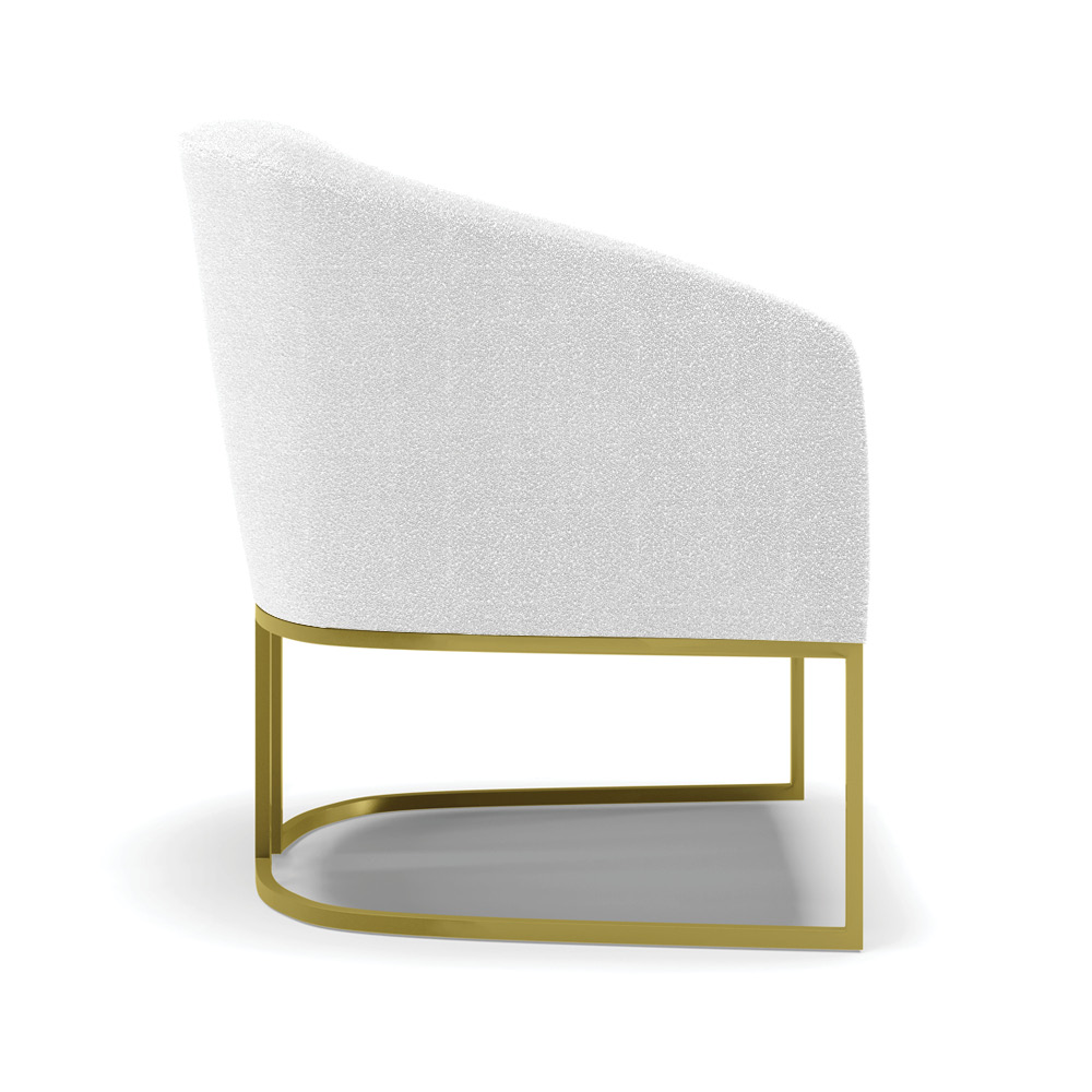 Kit 2 Poltronas Stella Bouclê Off White Base Metálica Industrial Dourado - D'Rossi