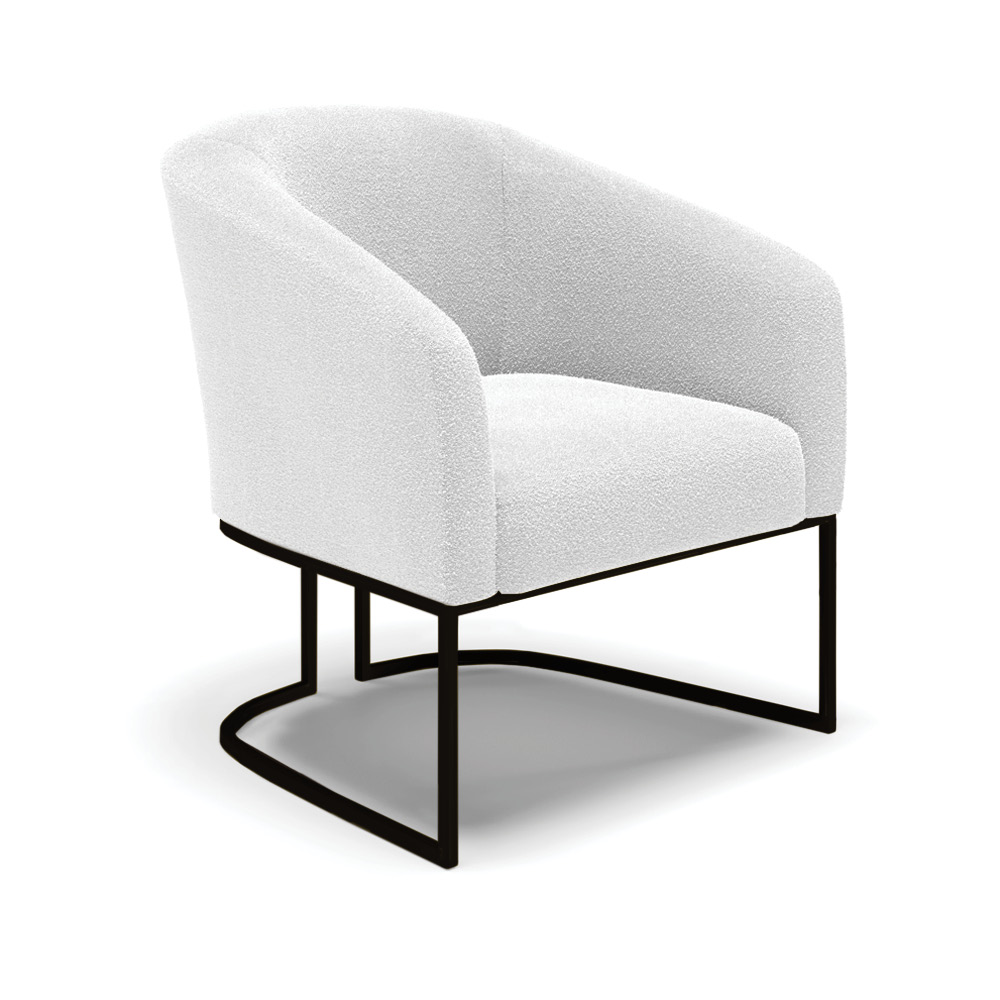 Kit 2 Poltronas Stella Bouclê Off White Base Metálica Industrial Preto - D'Rossi