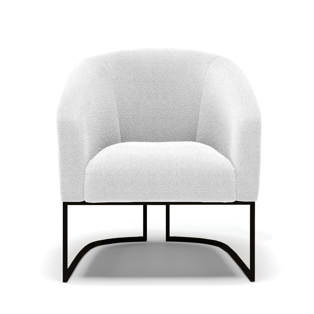 Kit 2 Poltronas Stella Bouclê Off White Base Metálica Industrial Preto - D'Rossi